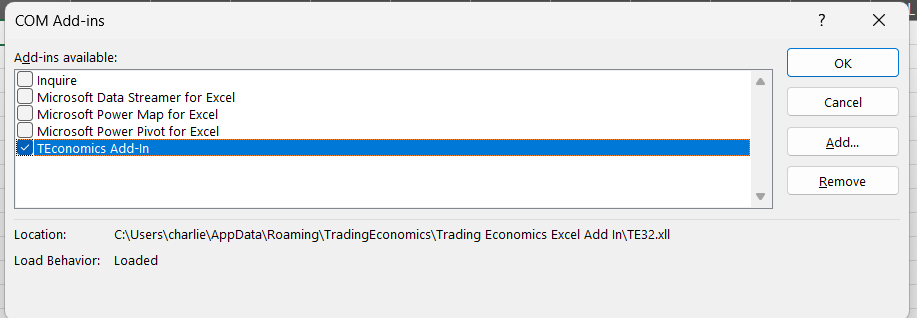 Excel COM Add-ins list and load behavior