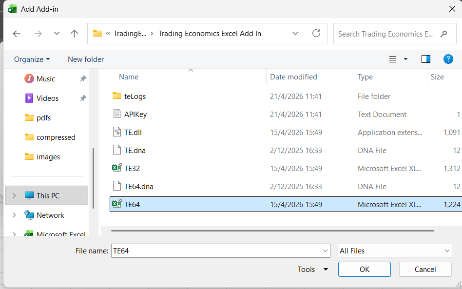 Excel Add-in file selection (TE32 or TE64)