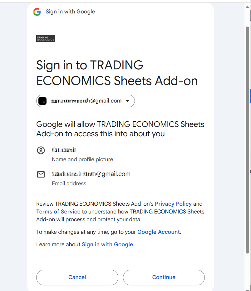 Sign in popup — click Continue