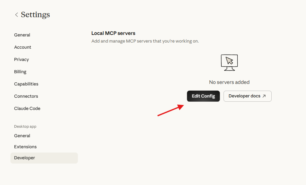 Developer settings — Edit Config button