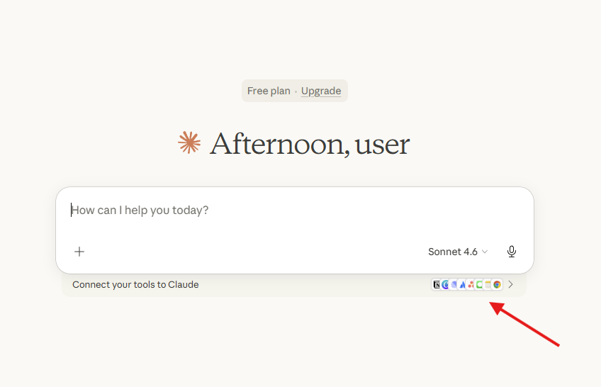 Claude Desktop main screen — + button and Connectors option