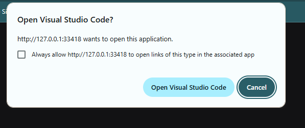 Browser confirmation page asking to redirect back to VS Code after successful authorization