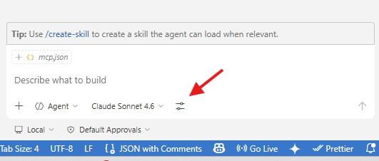 Copilot Chat toolbar with the tools icon highlighted
