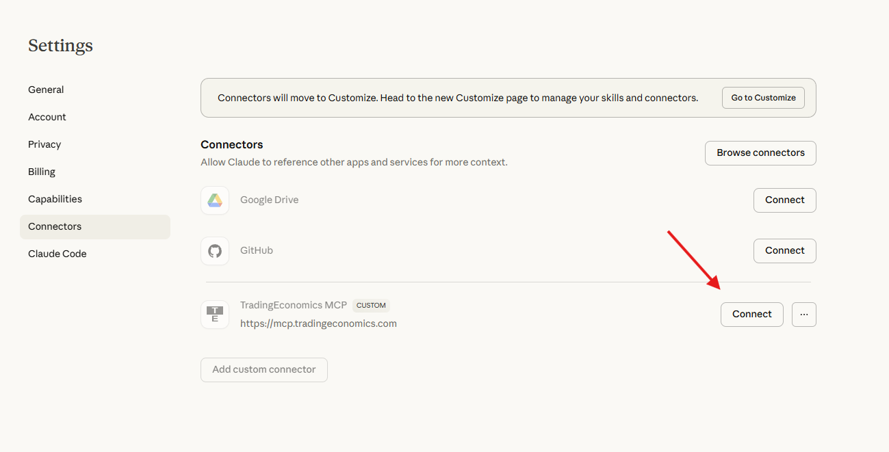 Connector card — Connect button
