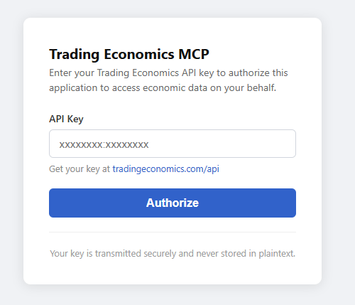 Authorization modal — API key field and Authorize button
