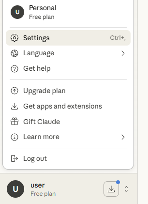 Claude Desktop — Settings option