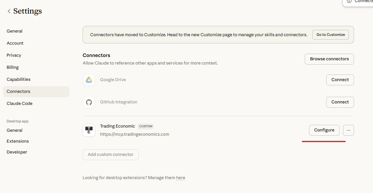 Connector card showing Configure icon after successful authorization